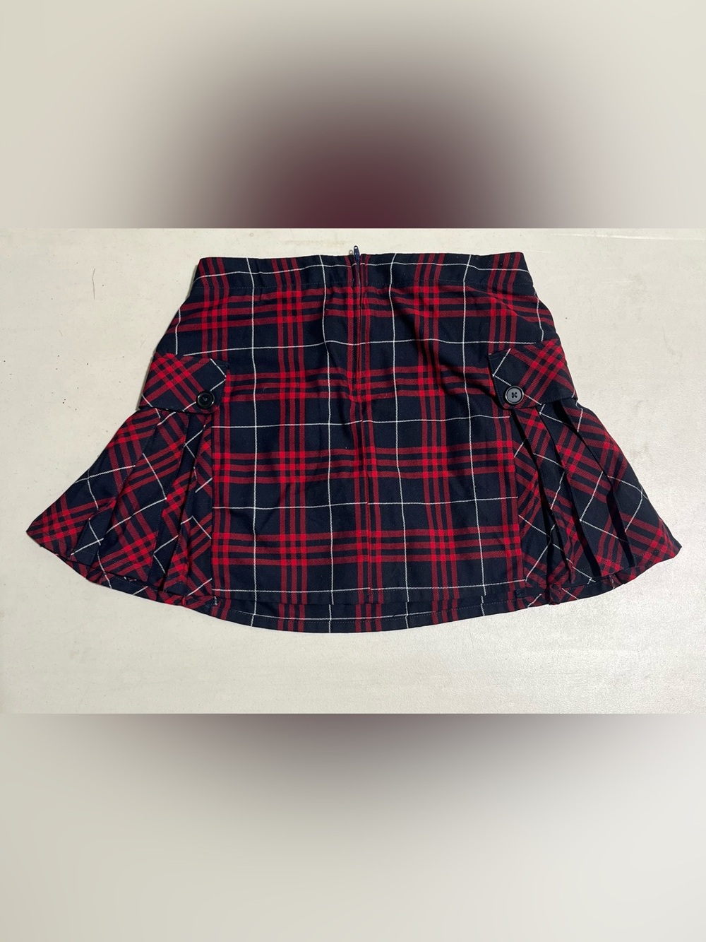 Lands End Red and Navy Plaid Mini Skirt